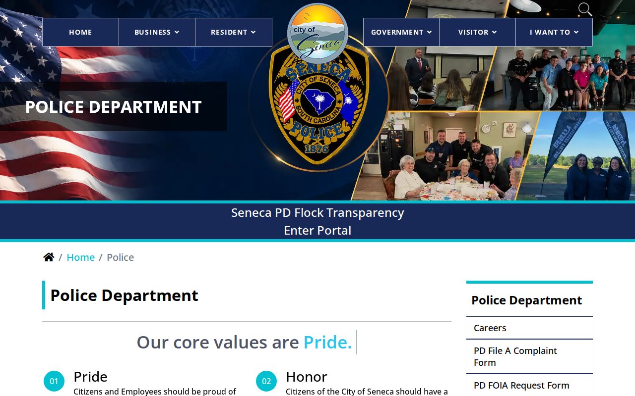 Seneca warrant records reference showing the official Seneca Police department and records links