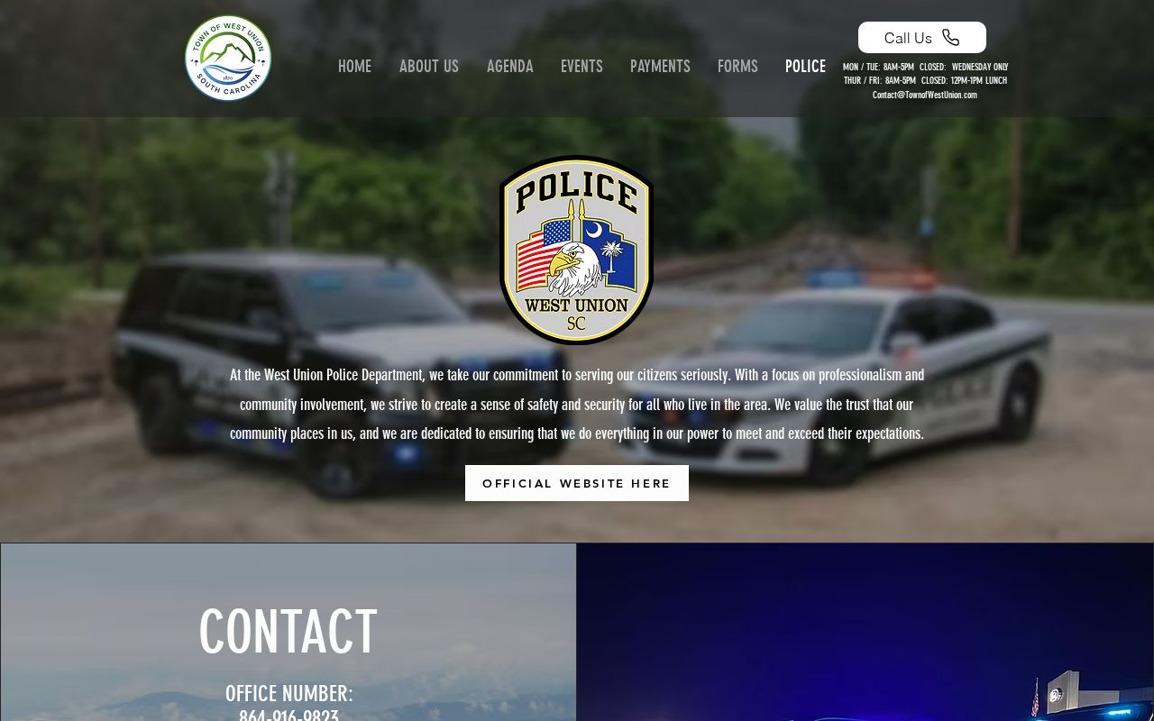West Union warrant records source showing the police office contact and public hours
