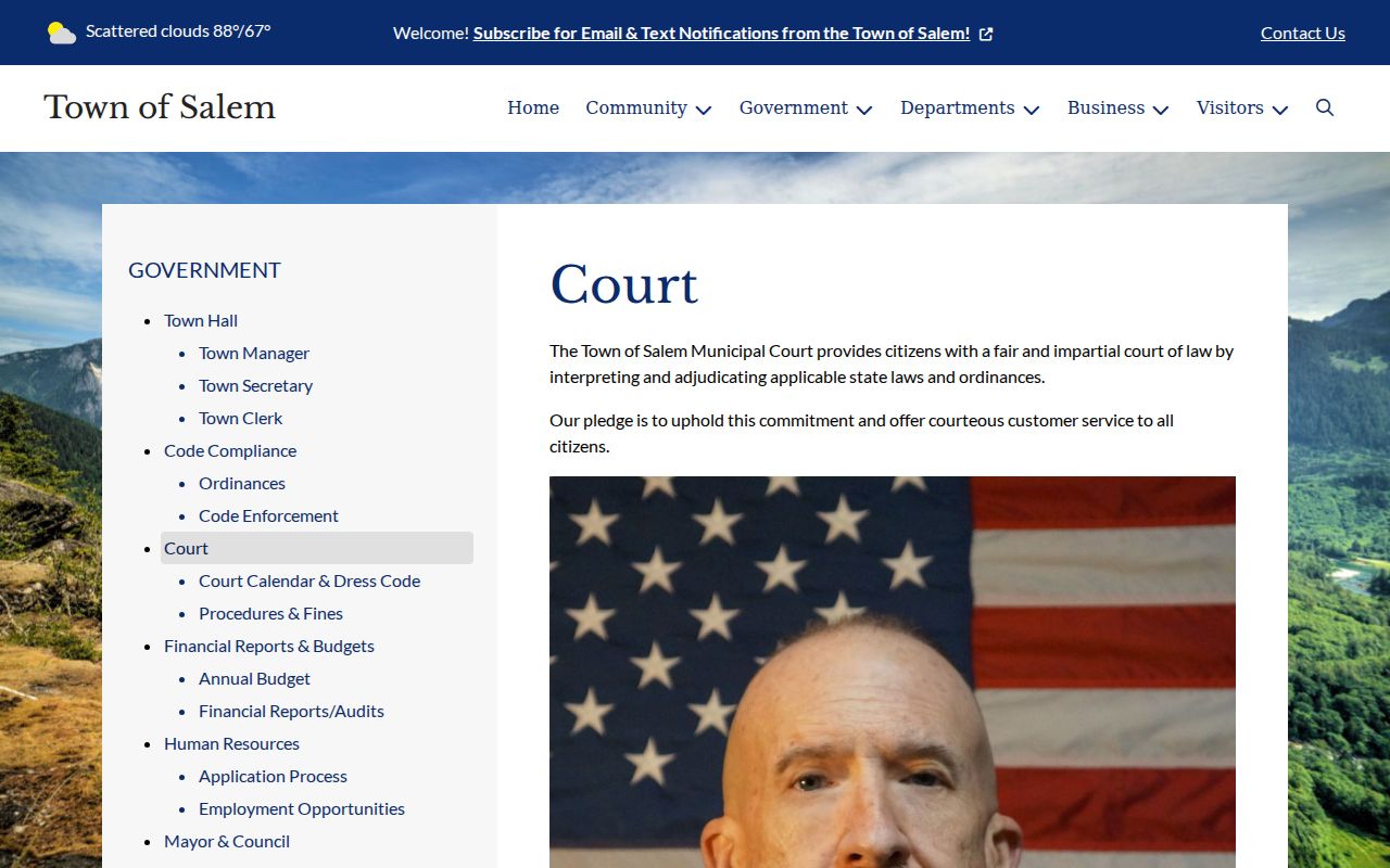 Salem warrant records source showing the municipal court contact information