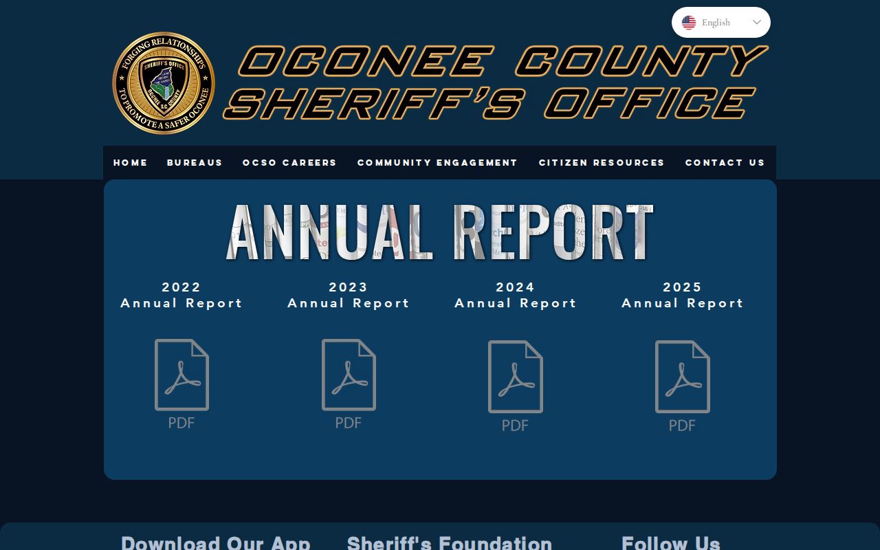 Oconee County warrant records reference showing the Sheriff’s annual-report hub