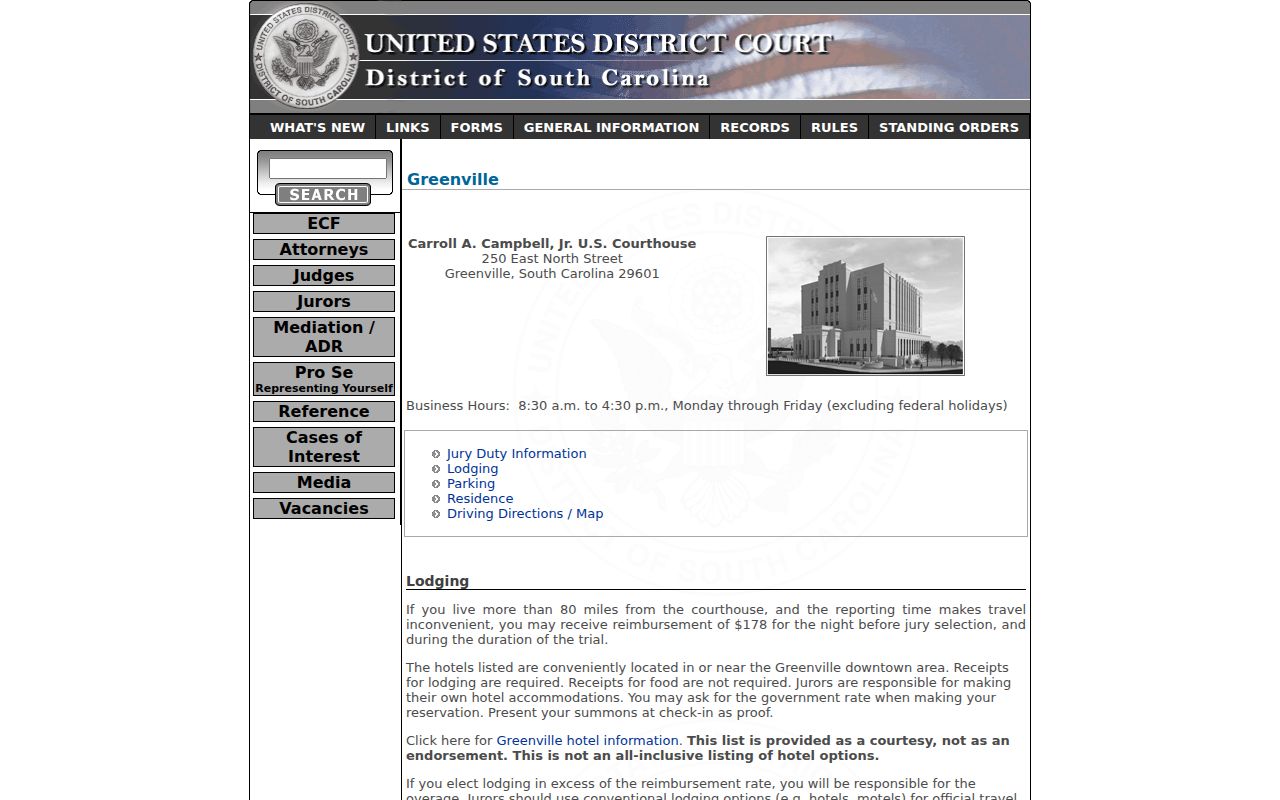 Oconee County federal arrest warrant reference showing Greenville federal courthouse information