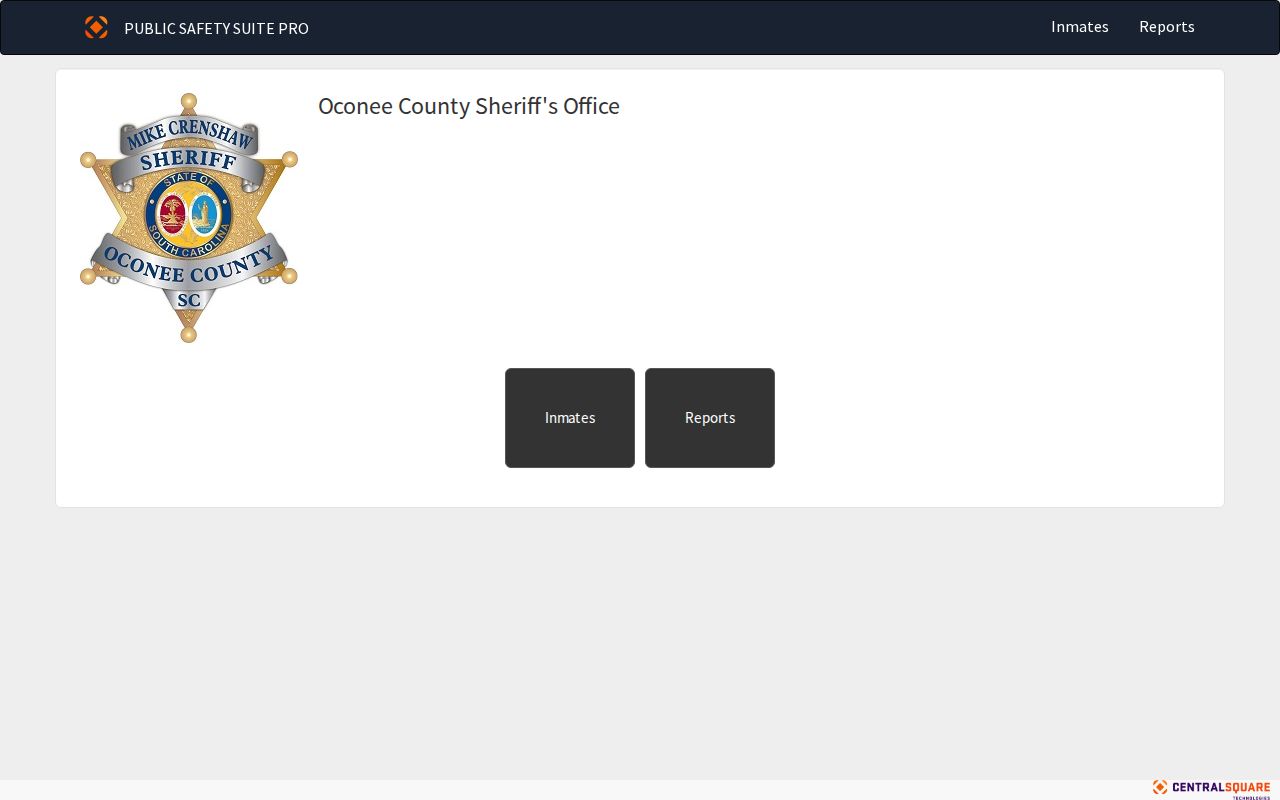 Oconee County warrant search reference showing the official vendor-hosted custody portal interface